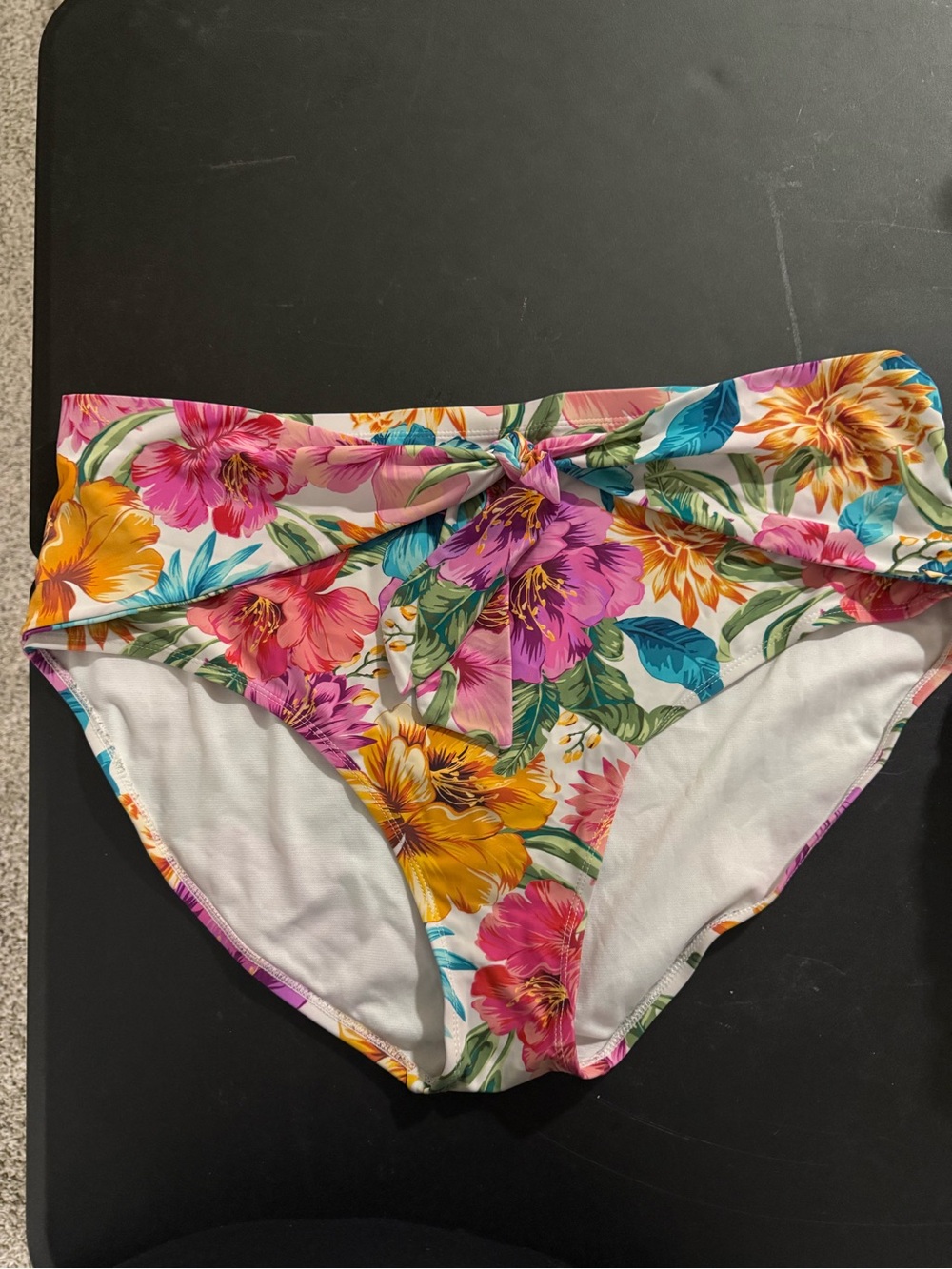High-Waist Floral Swim Bottoms with Front Knot - Multi-Color